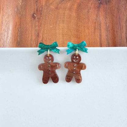Bow Gingerbread Earrings - Green Shimmer // Christmas, Holiday, Jewelry