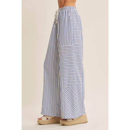 SALT-AIR TEXTURED STRIPE WIDE-LEG PANTS WITH POCKETS