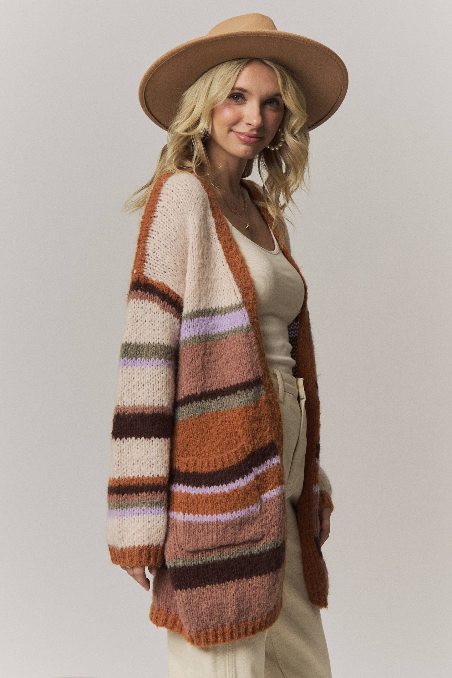 BOHO MULTI-STRIPE OPEN FRONT CARDIGAN