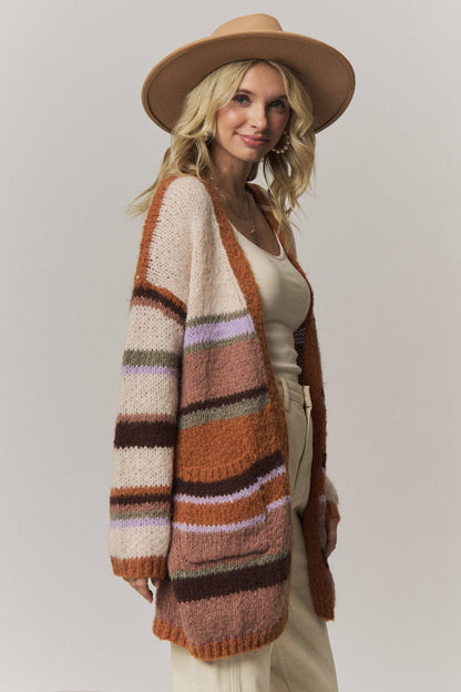 BOHO MULTI-STRIPE OPEN FRONT CARDIGAN