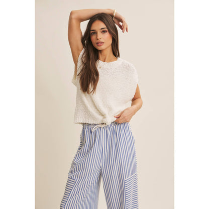 SALT-AIR TEXTURED STRIPE WIDE-LEG PANTS WITH POCKETS