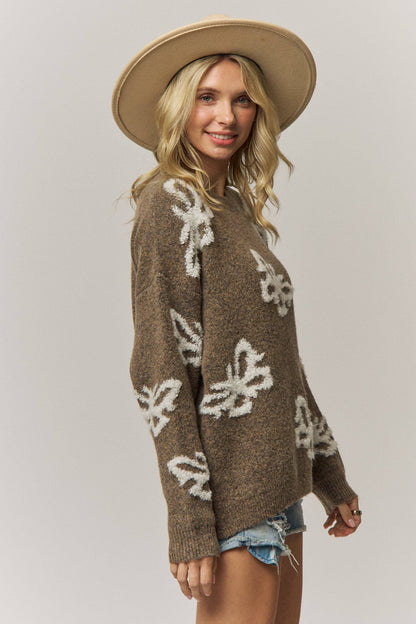 COZY BUTTERFLY PATTERNED KNIT SWEATER