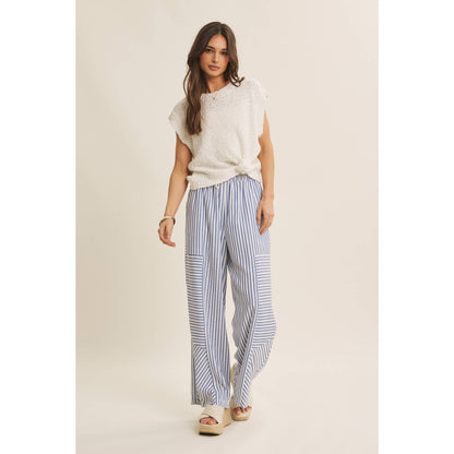 SALT-AIR TEXTURED STRIPE WIDE-LEG PANTS WITH POCKETS