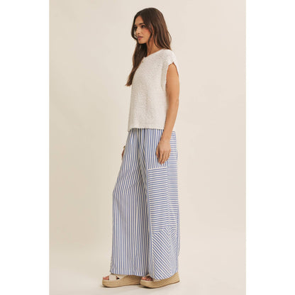 SALT-AIR TEXTURED STRIPE WIDE-LEG PANTS WITH POCKETS