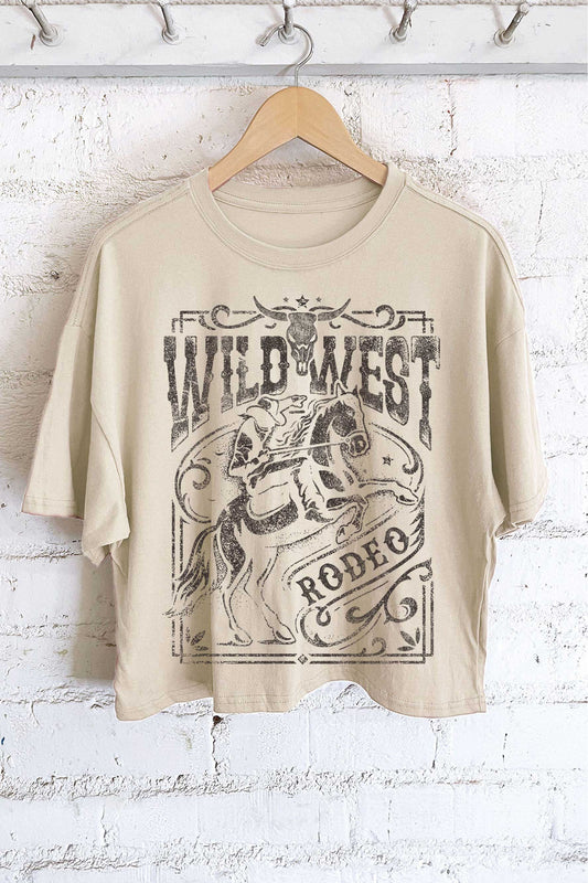 WILD WEST RODEO COWBOY GRAPHIC LONG CROP TOP