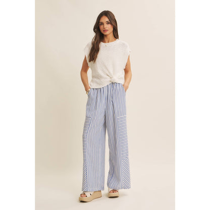 SALT-AIR TEXTURED STRIPE WIDE-LEG PANTS WITH POCKETS