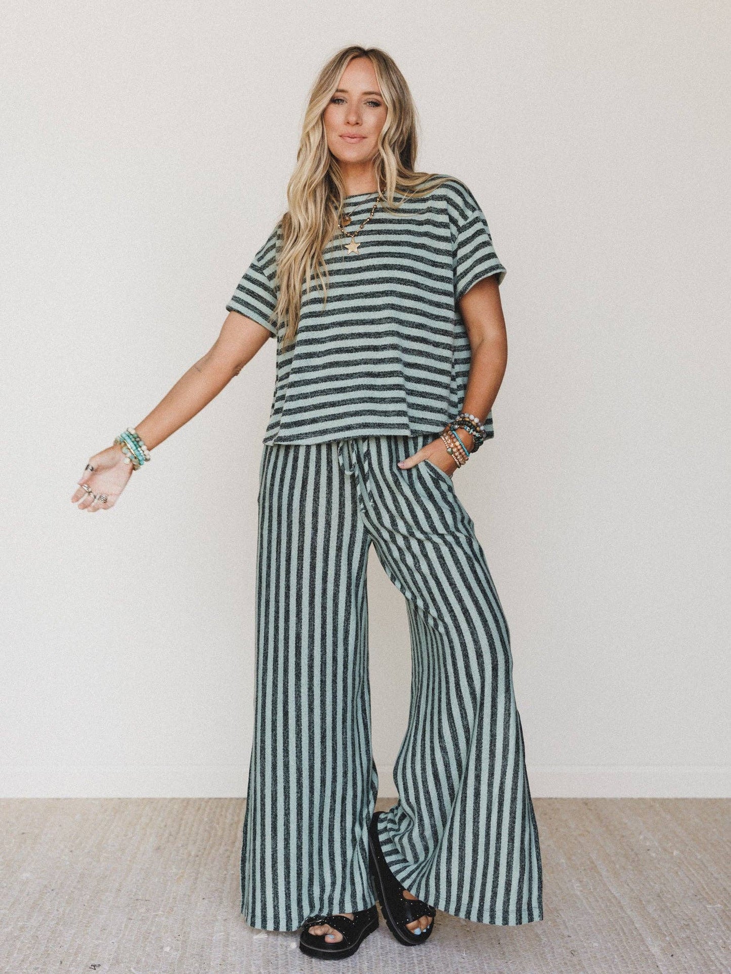 Ibiza Breeze Drawstring Pants - Sage Black