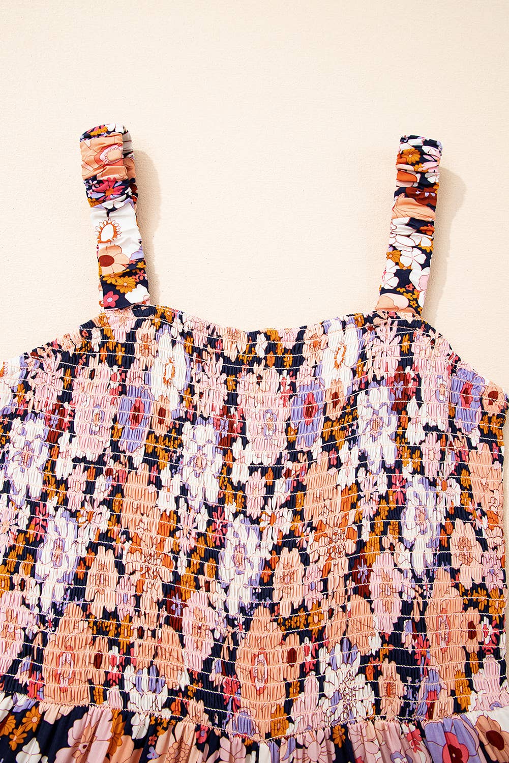 Floral Smocked High Waist Square Neck Jumpsuit
