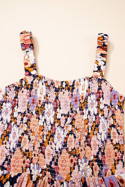 Floral Smocked High Waist Square Neck Jumpsuit