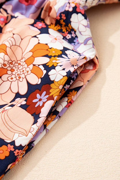 Floral Smocked High Waist Square Neck Jumpsuit