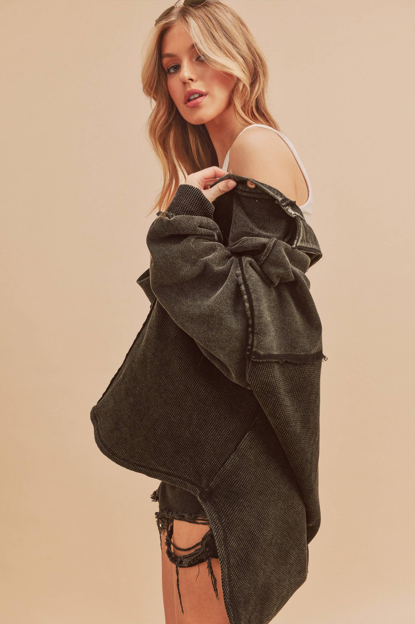 BLACK ACID WASH JACKET TOP