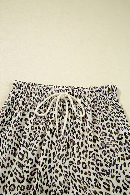 Leopard Drawstring Elastic Waistband Loose Pants