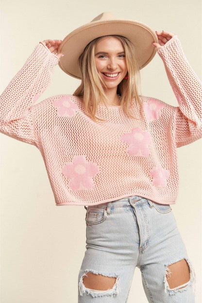 LIGHTWEIGHT FLORAL SWEATER TOP-