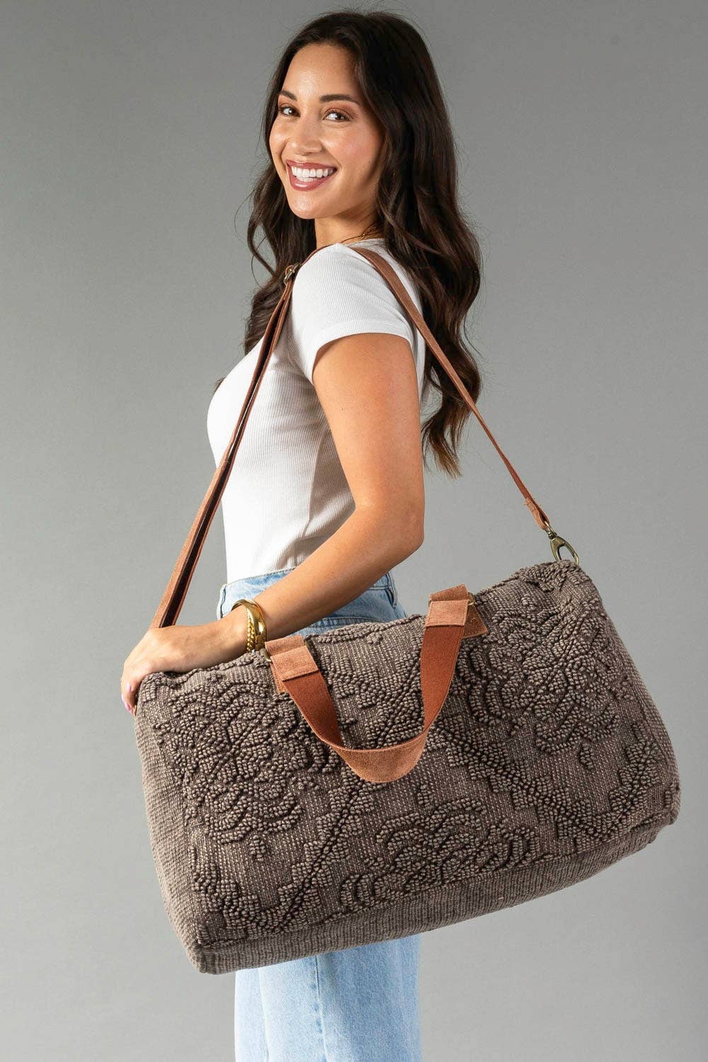 Brown Vintage Textured Duffel Bag