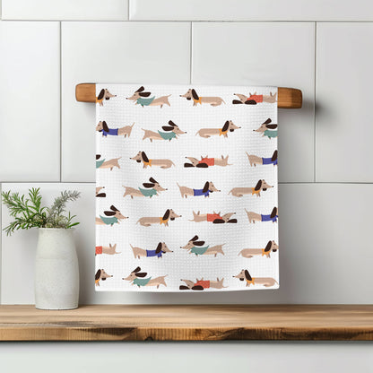 Dog Puppy Pet Store Woof Retro Mod Kitchen Tea Towel Waffle