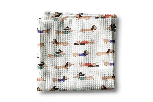 Dog Puppy Pet Store Woof Retro Mod Kitchen Tea Towel Waffle