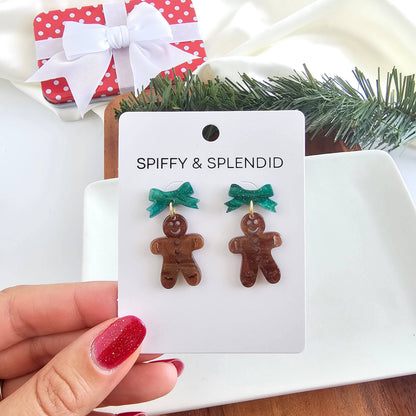 Bow Gingerbread Earrings - Green Shimmer // Christmas, Holiday, Jewelry