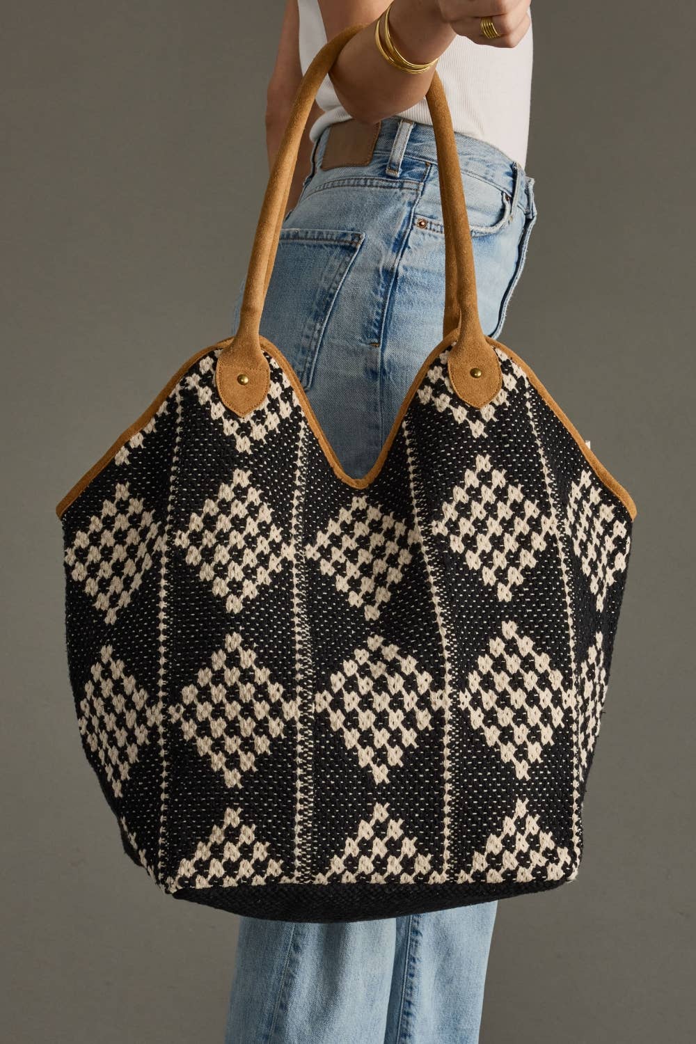 Black & Cream Diamond Pattern Tote