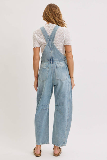 BARREL-LEG DENIM JUMPSUIT