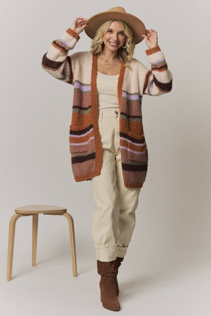 BOHO MULTI-STRIPE OPEN FRONT CARDIGAN