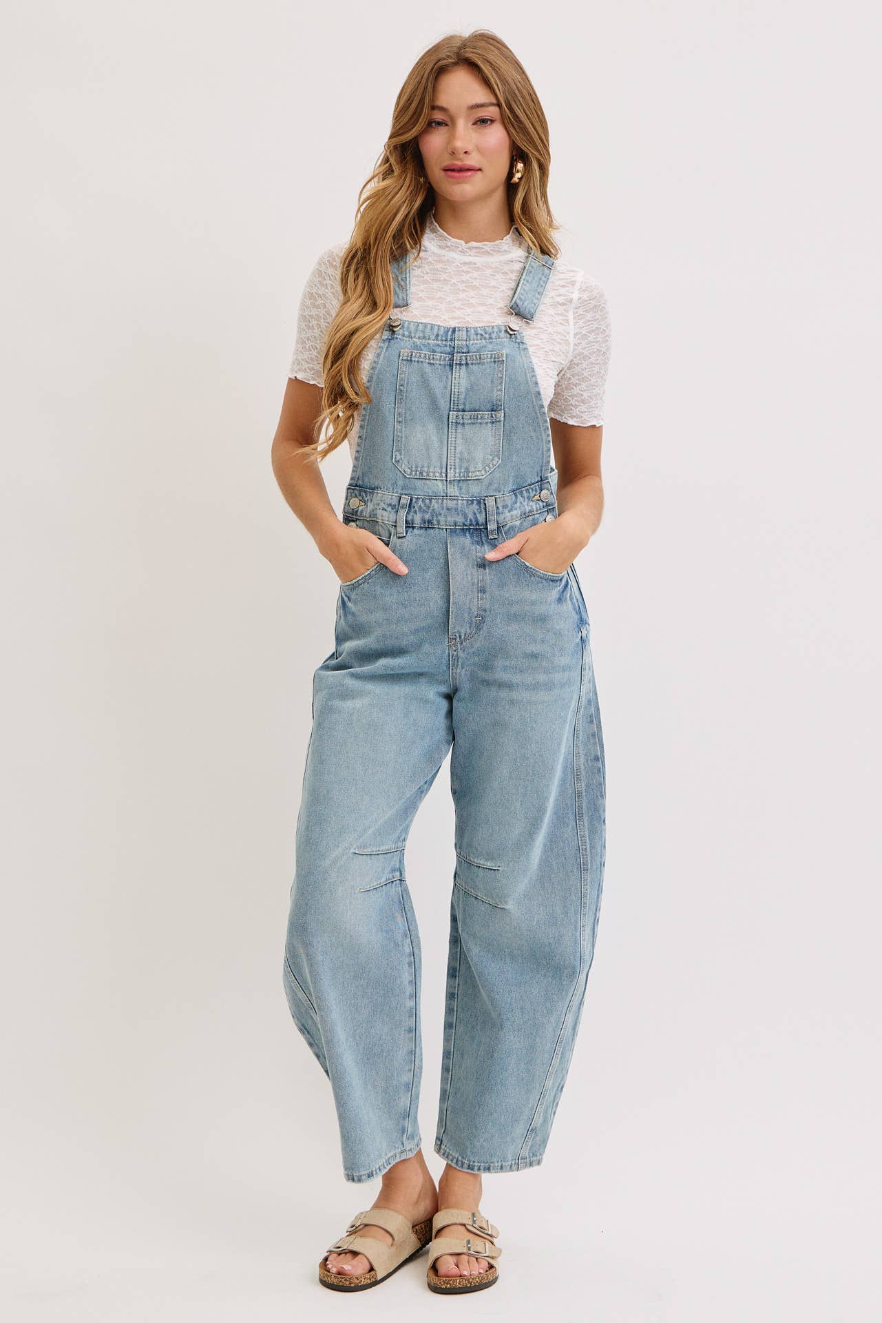 BARREL-LEG DENIM JUMPSUIT