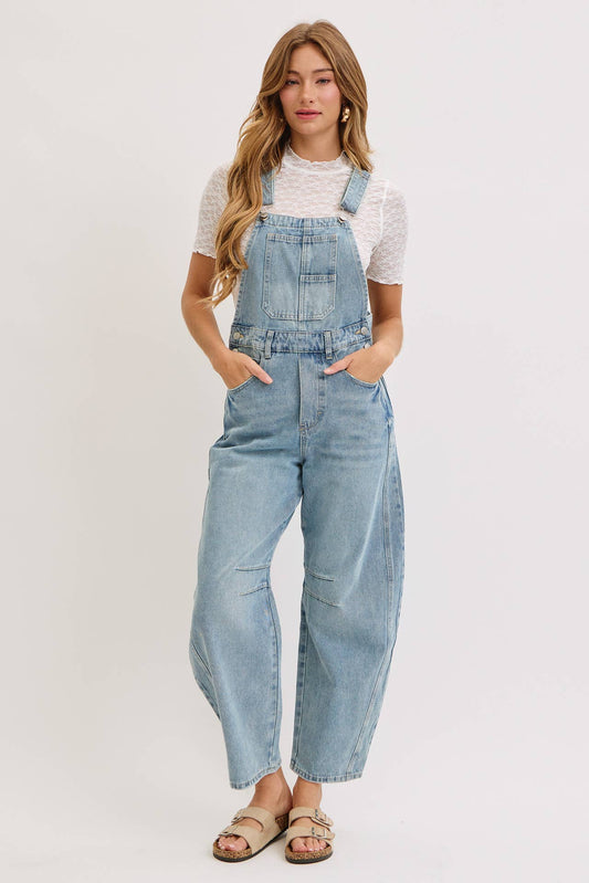 BARREL-LEG DENIM JUMPSUIT