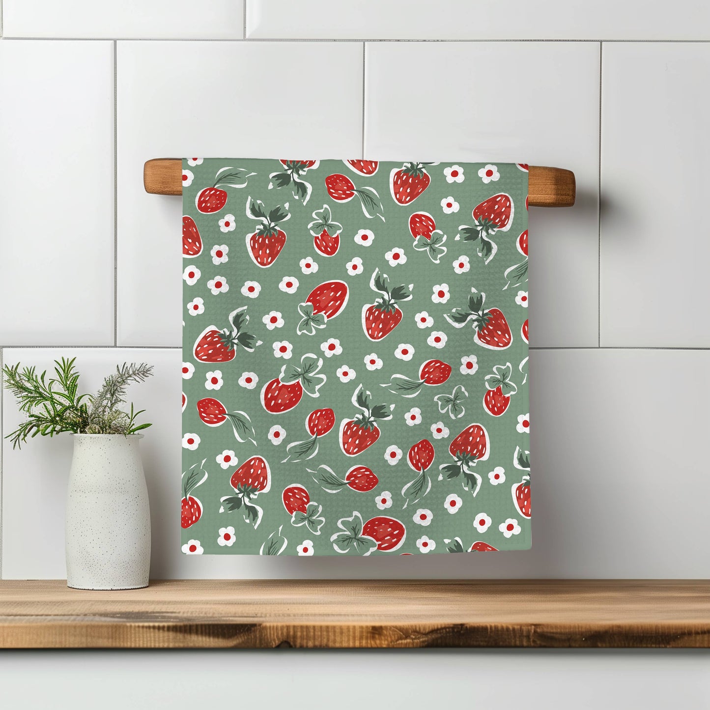 Strawberry Summer Fruit Market Berry Kitchen Towel Waffle