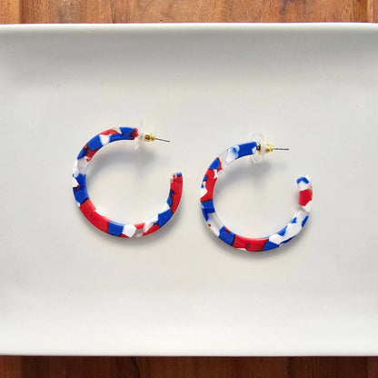 Camy Hoops - Red, White & Blue // Jewelry, Earrings, 4th of July