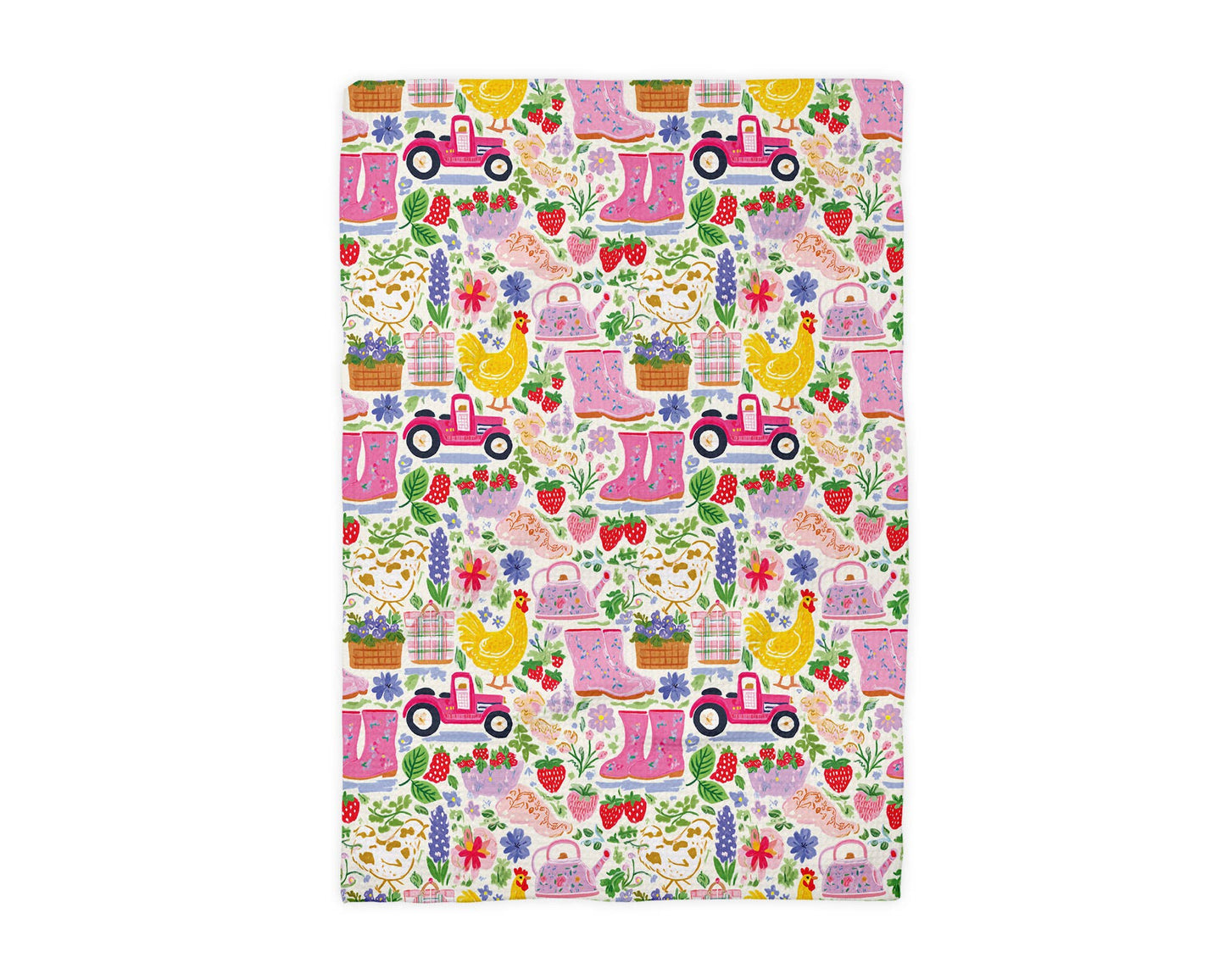 Floral Spring Garden Chicken Farm Kitchen Towel Strawberry
