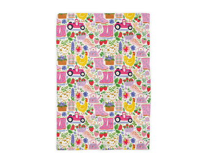 Floral Spring Garden Chicken Farm Kitchen Towel Strawberry