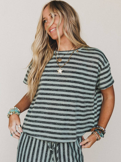 Ibiza Breeze Striped Top - Sage Black