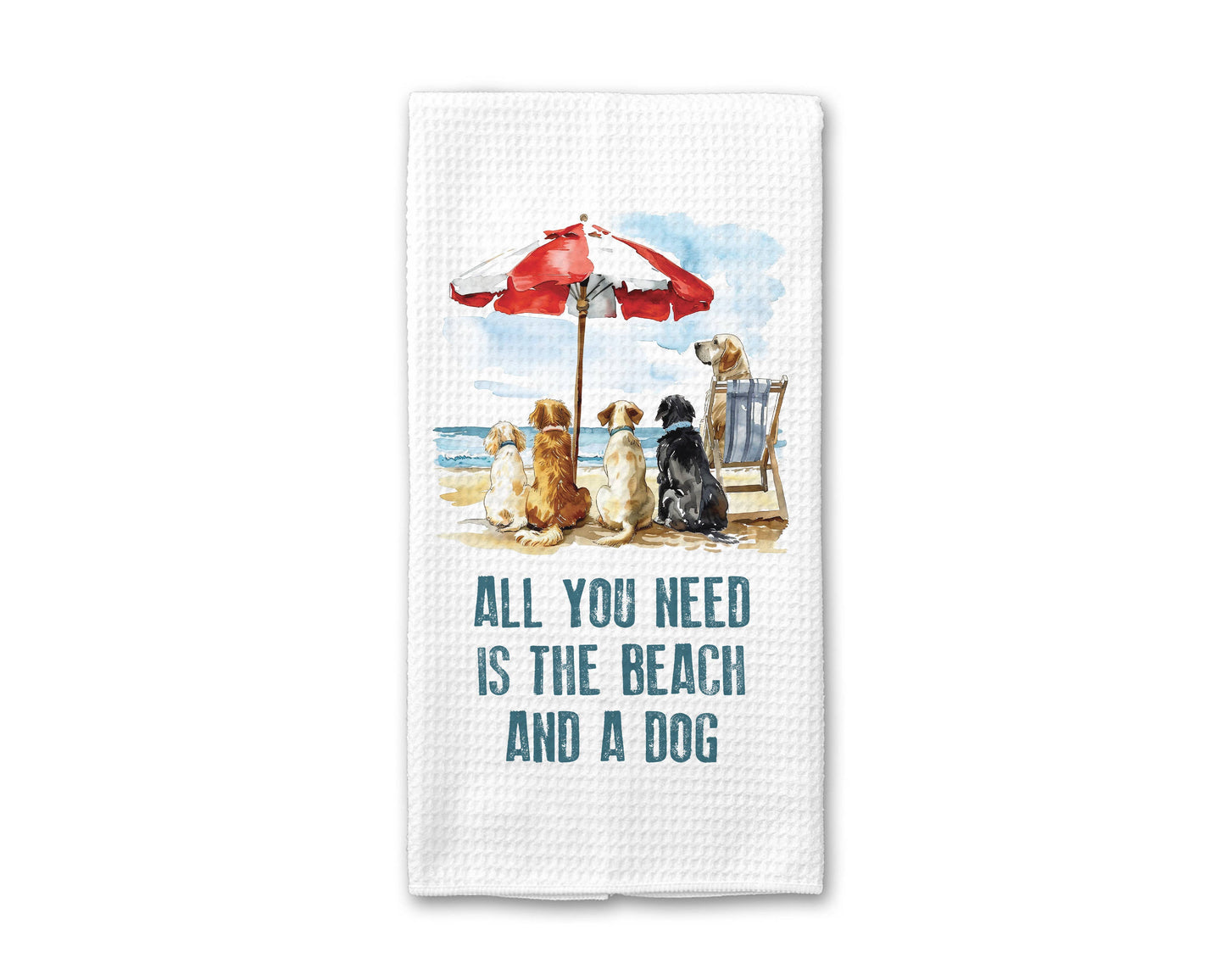 Beach and a Dog Kitchen Towel, Dog Dish Towel, Tea Towel