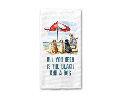 Beach and a Dog Kitchen Towel, Dog Dish Towel, Tea Towel