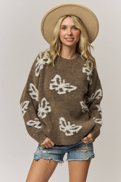 COZY BUTTERFLY PATTERNED KNIT SWEATER