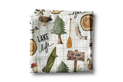 Lake Life Kitchen Towel Mountain Cabin Kayak Camp Boat Dock