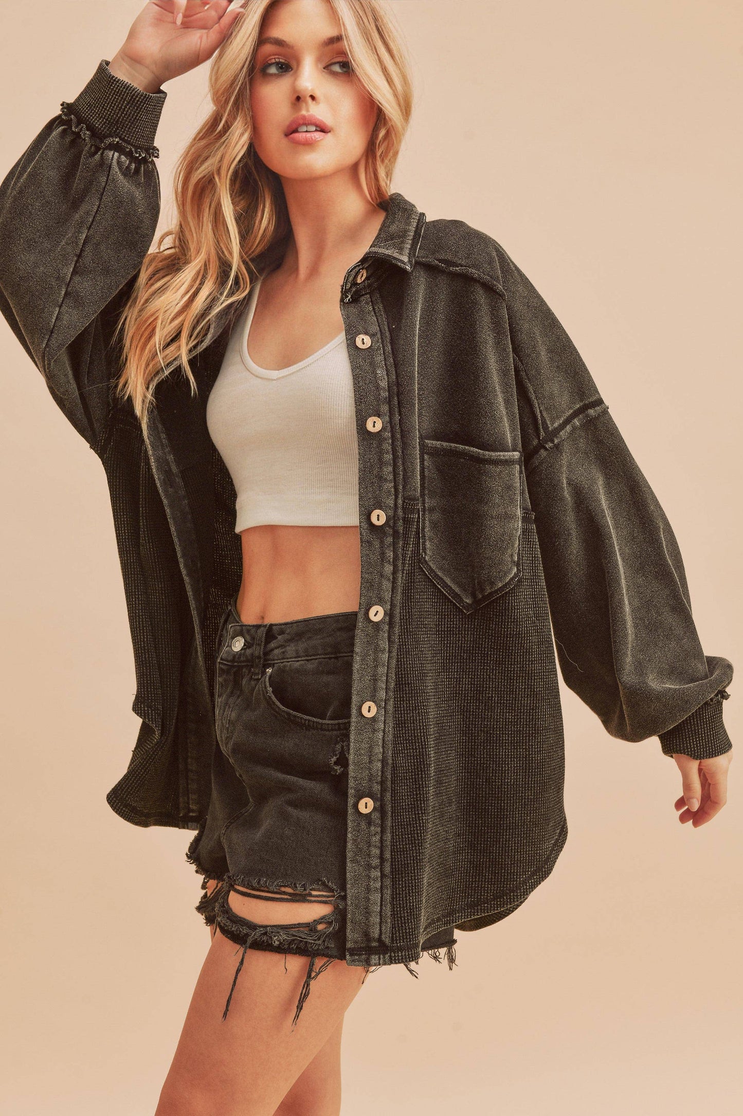 BLACK ACID WASH JACKET TOP