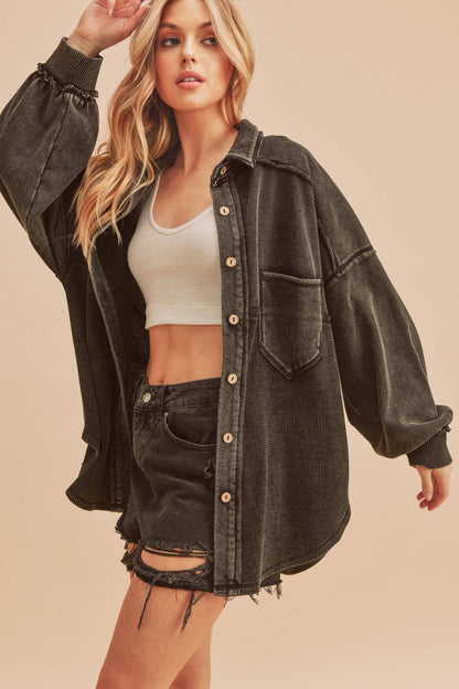 BLACK ACID WASH JACKET TOP