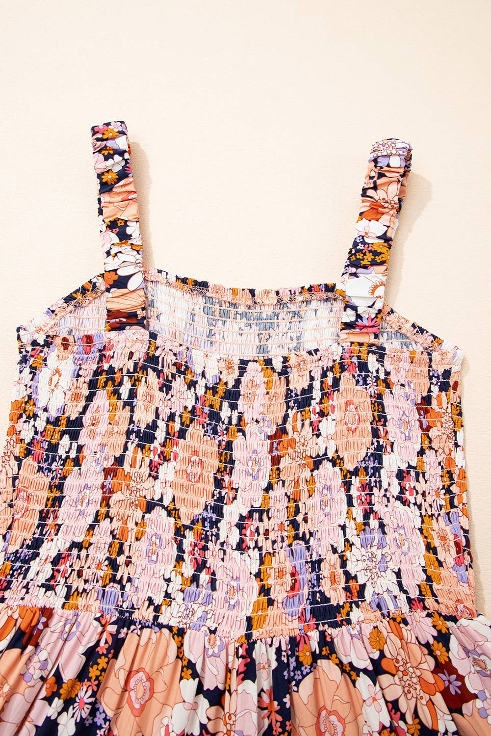 Floral Smocked High Waist Square Neck Jumpsuit