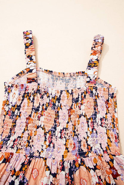 Floral Smocked High Waist Square Neck Jumpsuit
