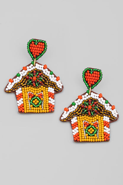 Gingerbread House Beaded Earrings